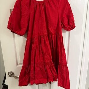 Sweet Magnolia Vibrant Red Dress with Bow-Detail Back & Puff Sleeves